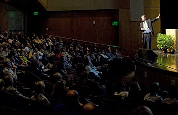 Langford Auditorium was packed Monday for the State of the Medical Center Address given by Jeff Balser, M.D., Ph.D. (photo by Joe Howell)